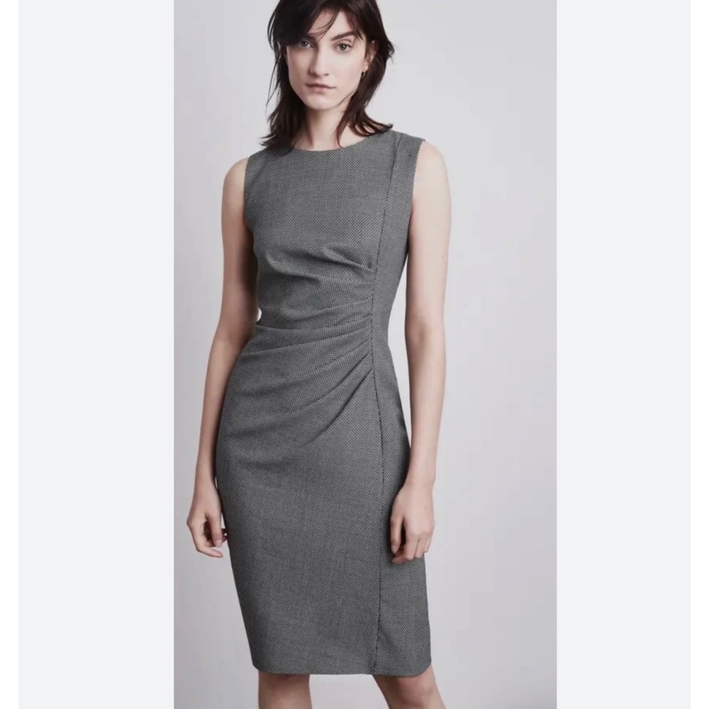 Max Mara Grey Virgin Wool Silk Sleeveless Ruched Sheath Dress Sz 10